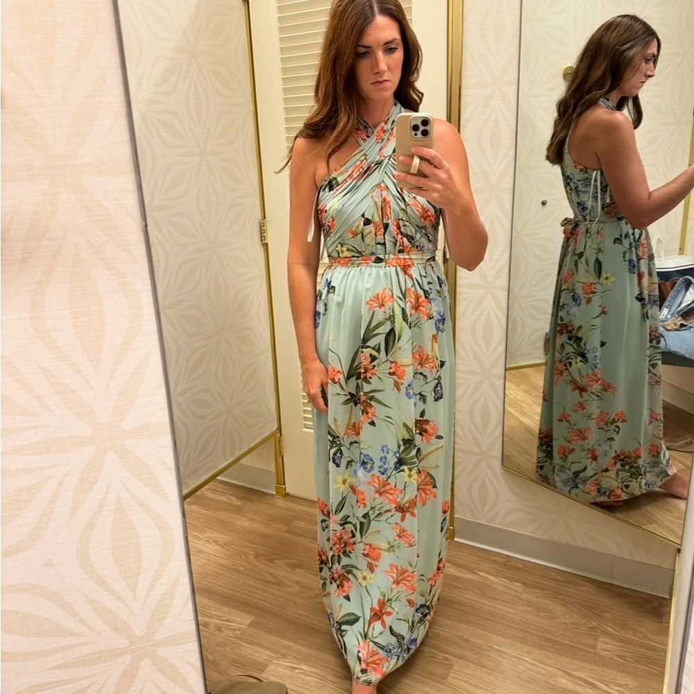 Eliza J Floral Halter Maxi Dress in Green